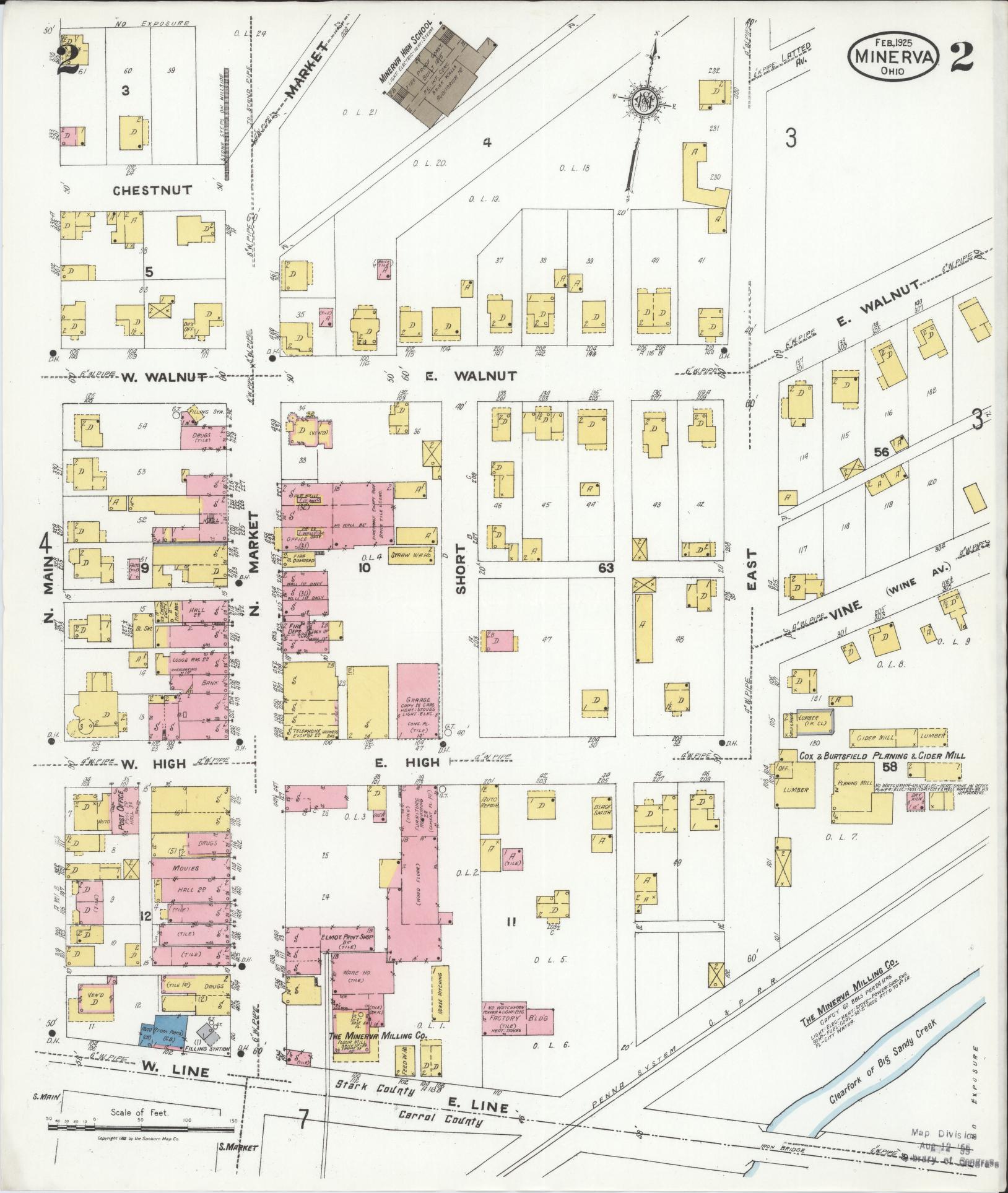 Sanborn Fire Insurance Map from Minerva, Stark And Carroll Counties, Ohio (1925), Sheet #0002 - Historic Sanborn Fire Insurance Map Print, vintage old map wall art, antique decor, genealogy gift, Ohio Ohio map