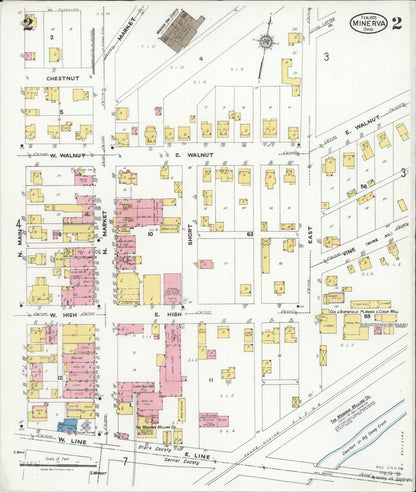 Sanborn Fire Insurance Map from Minerva, Stark And Carroll Counties, Ohio (1925), Sheet #0002 - Historic Sanborn Fire Insurance Map Print, vintage old map wall art, antique decor, genealogy gift, Ohio Ohio map