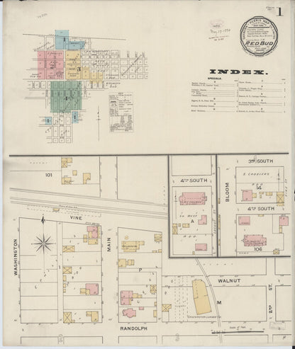 Sanborn Fire Insurance Map from Red Bud, Randolph County, Illinois (1894), Sheet #0001 - Complete Map Set gallery image, historic Sanborn map, vintage wall art, Illinois Illinois