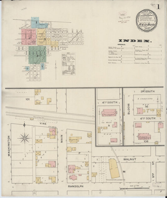 Sanborn Fire Insurance Map from Red Bud, Randolph County, Illinois (1894), Sheet #0001 - Complete Map Set gallery image, historic Sanborn map, vintage wall art, Illinois Illinois