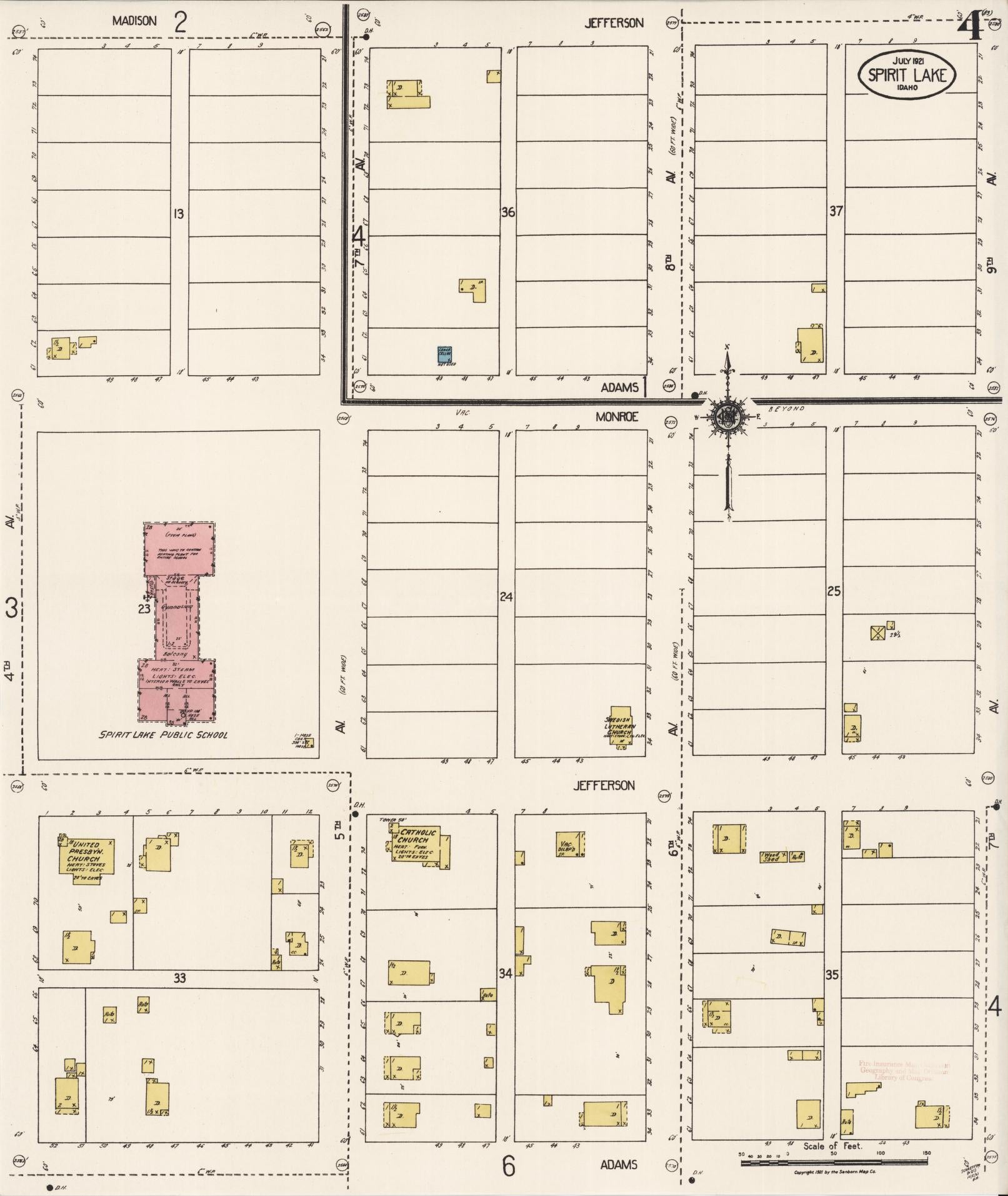Sanborn Fire Insurance Map from Spirit Lake, Kootenai County, Idaho (1921), Sheet #0004 - Historic Sanborn Fire Insurance Map Print, vintage old map wall art, antique decor, genealogy gift, Idaho Idaho map