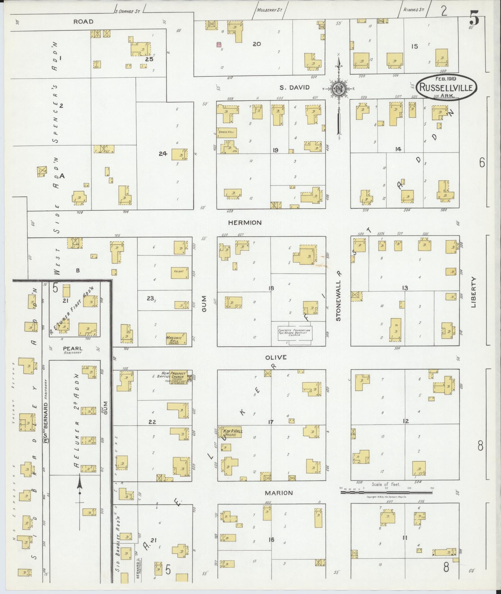 Sanborn Fire Insurance Map from Russellville, Pope County, Arkansas (1919), Sheet #0005 - Historic Sanborn Fire Insurance Map Print, vintage old map wall art, antique decor, genealogy gift, Arkansas Arkansas map