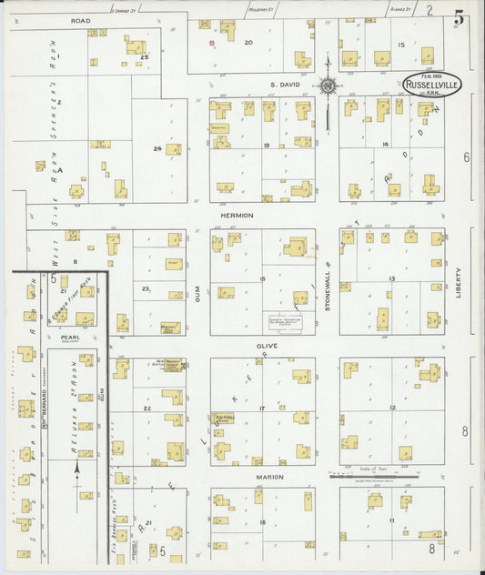 Sanborn Fire Insurance Map from Russellville, Pope County, Arkansas (1919), Sheet #0005 - Historic Sanborn Fire Insurance Map Print, vintage old map wall art, antique decor, genealogy gift, Arkansas Arkansas map