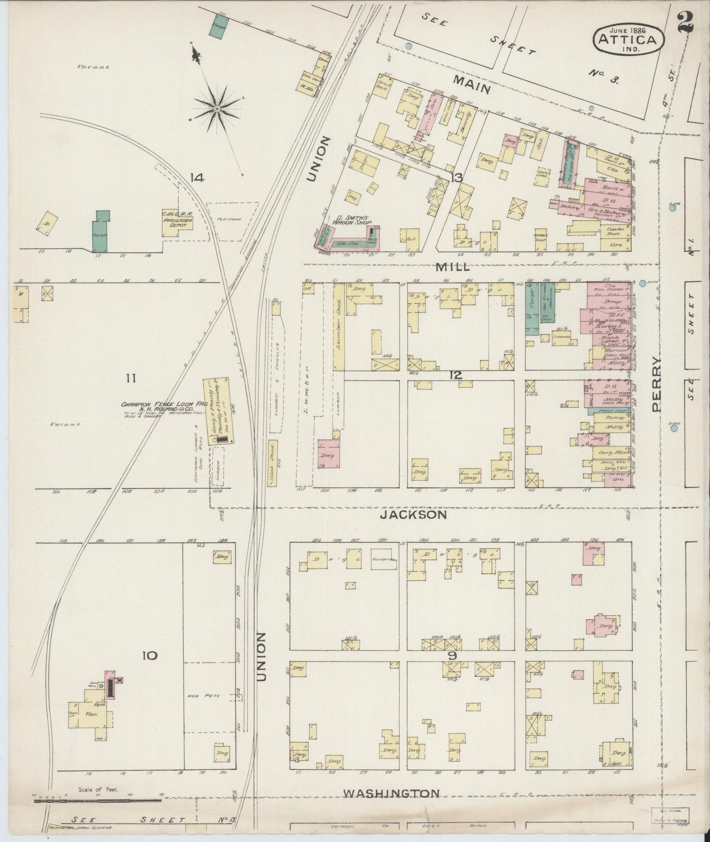 Sanborn Fire Insurance Map from Attica, Fountain County, Indiana (1886), Sheet #0002 - Complete Map Set gallery image, historic Sanborn map, vintage wall art, Indiana Indiana