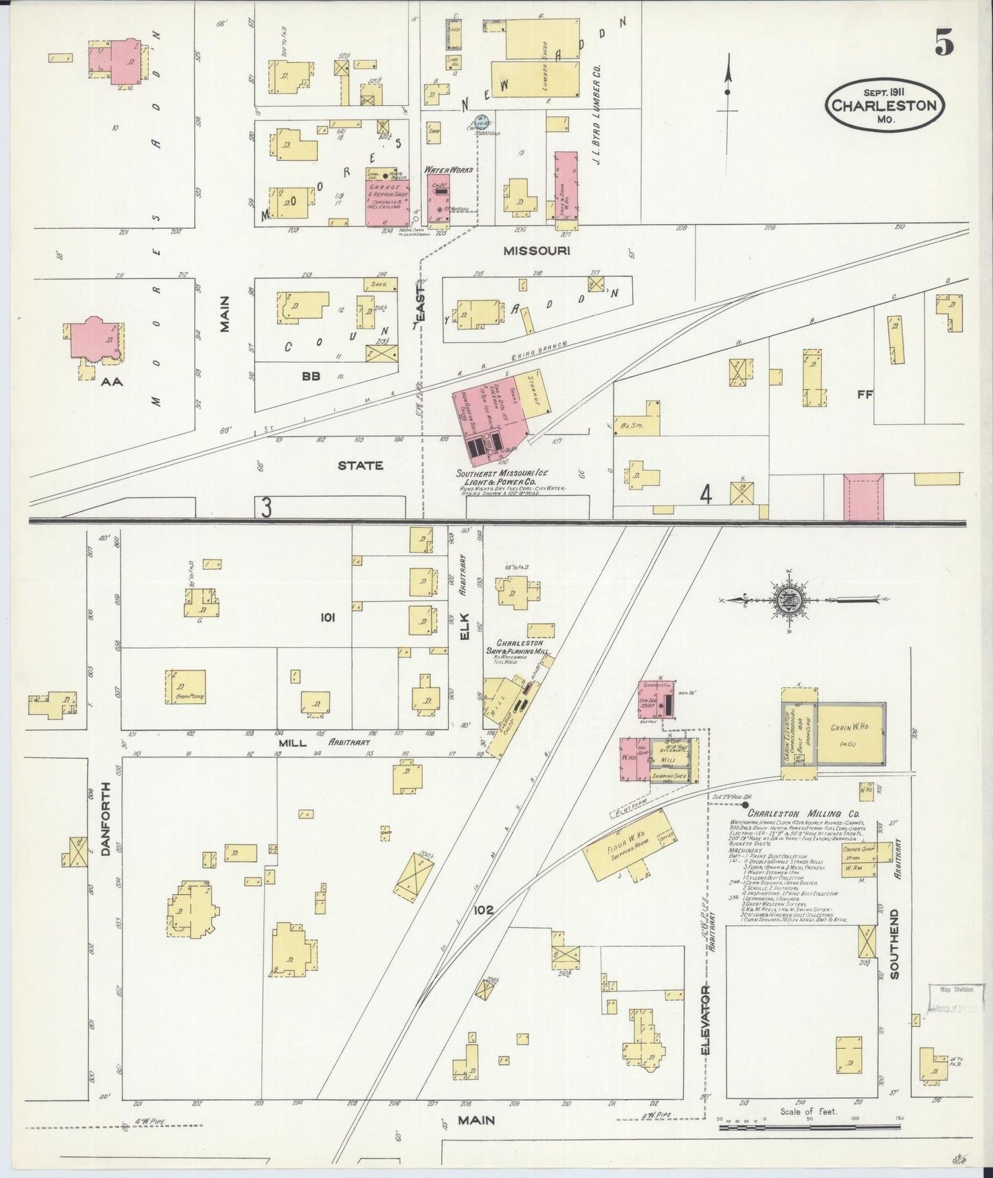 Sanborn Fire Insurance Map from Charleston, Mississippi County, Missouri (1911), Sheet #0005 - Historic Sanborn Fire Insurance Map Print, vintage old map wall art, antique decor, genealogy gift, Charleston Mississippi map