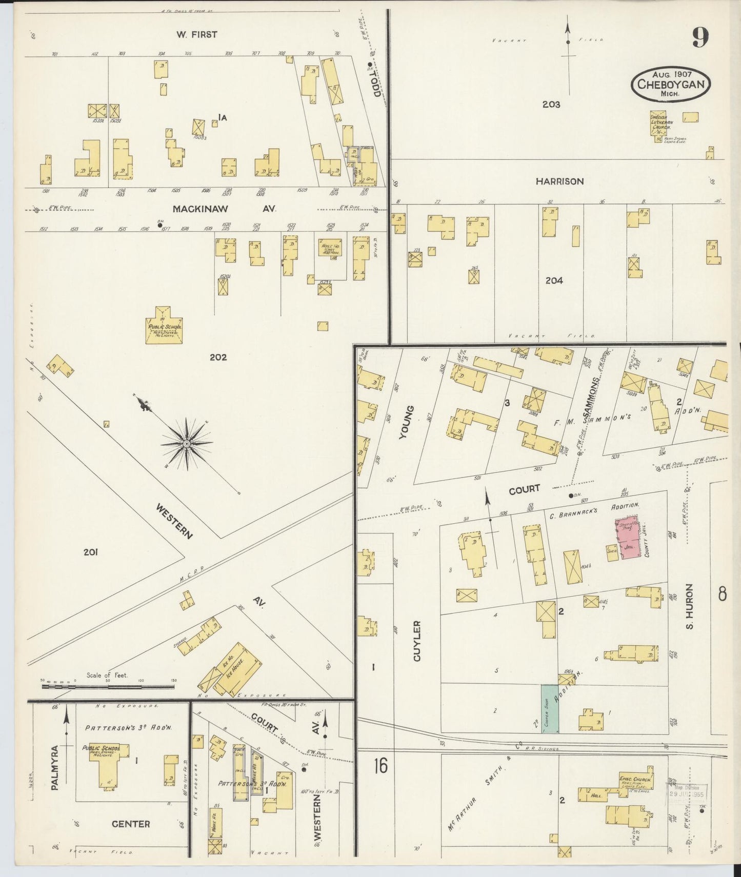 Sanborn Fire Insurance Map from Cheboygan, Cheboygan County, Michigan (1907), Sheet #0009 - Complete Map Set gallery image, historic Sanborn map, vintage wall art, Michigan Michigan