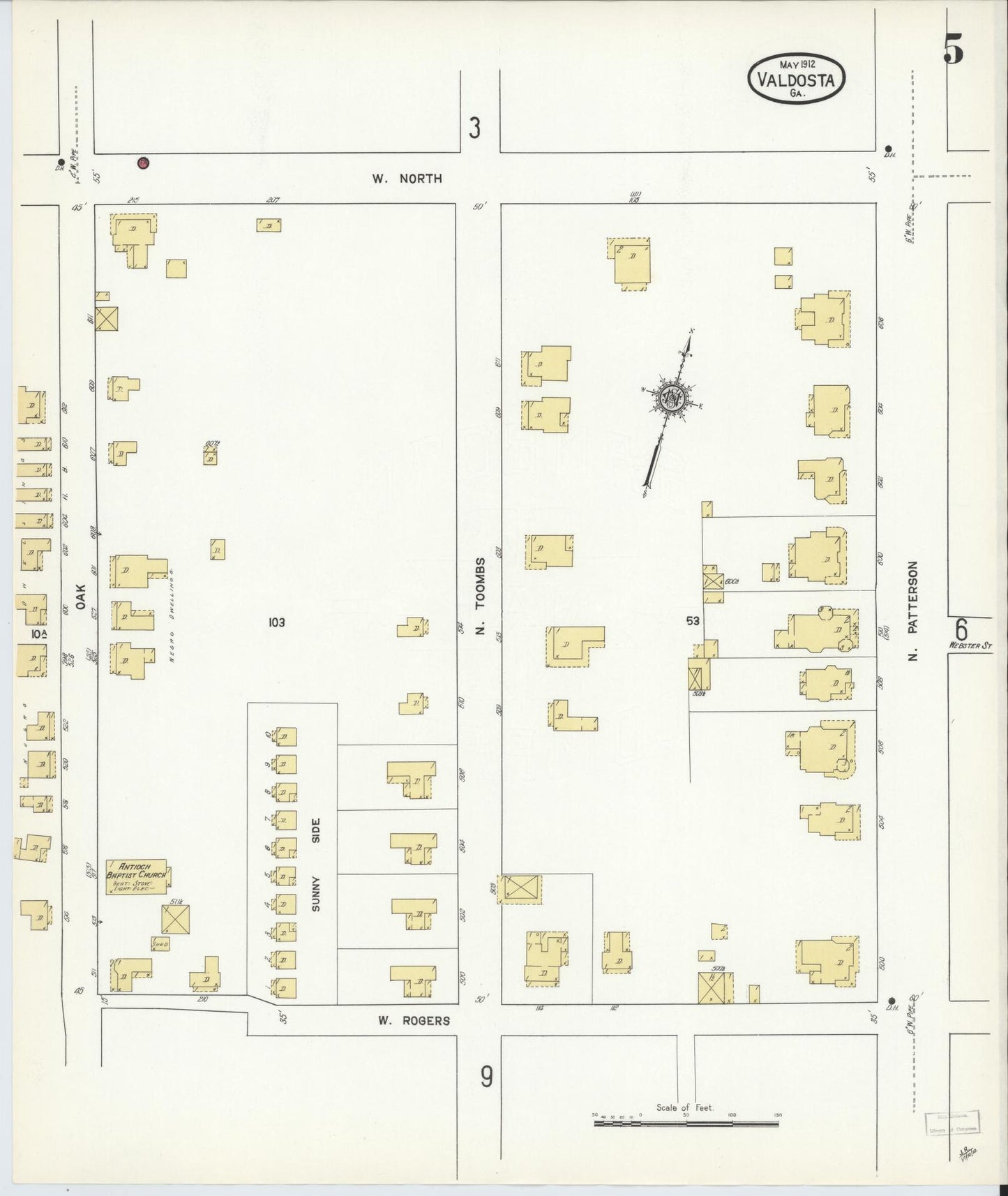 Sanborn Fire Insurance Map from Valdosta, Lowndes County, Georgia (1912), Sheet #0005 - Historic Sanborn Fire Insurance Map Print, vintage old map wall art, antique decor, genealogy gift, Georgia Georgia map
