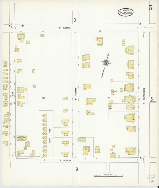 Sanborn Fire Insurance Map from Valdosta, Lowndes County, Georgia (1912), Sheet #0005 - Historic Sanborn Fire Insurance Map Print, vintage old map wall art, antique decor, genealogy gift, Georgia Georgia map