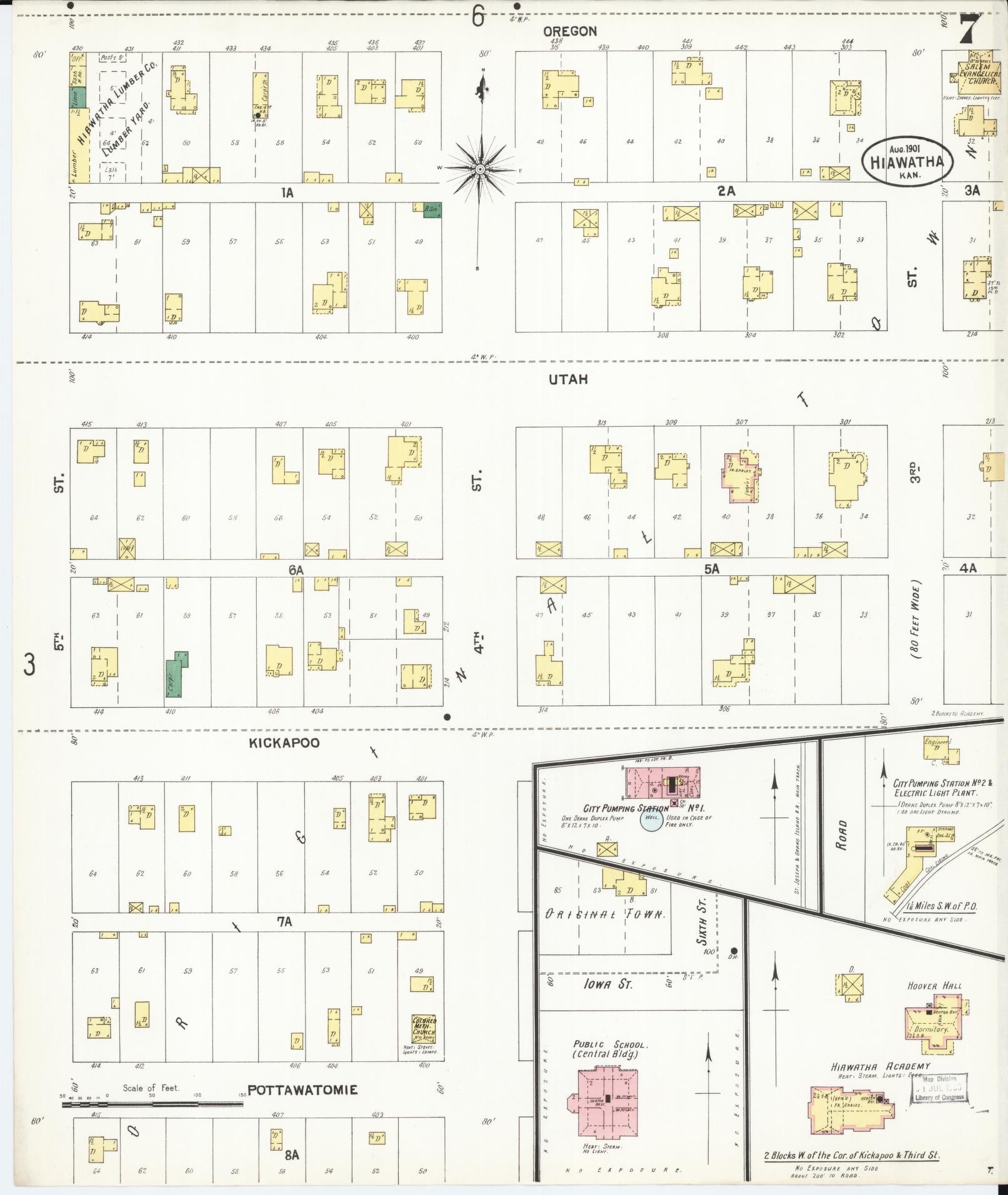 Sanborn Fire Insurance Map from Hiawatha, Brown County, Kansas (1901), Sheet #0007 - Complete Map Set gallery image, historic Sanborn map, vintage wall art, Kansas Kansas