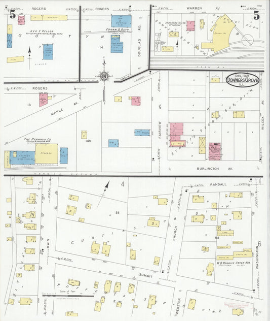 Sanborn Fire Insurance Map from Downers Grove, Dupage County, Illinois (1927), Sheet #0005 - Historic Sanborn Fire Insurance Map Print, vintage old map wall art, antique decor, genealogy gift, Illinois Illinois map