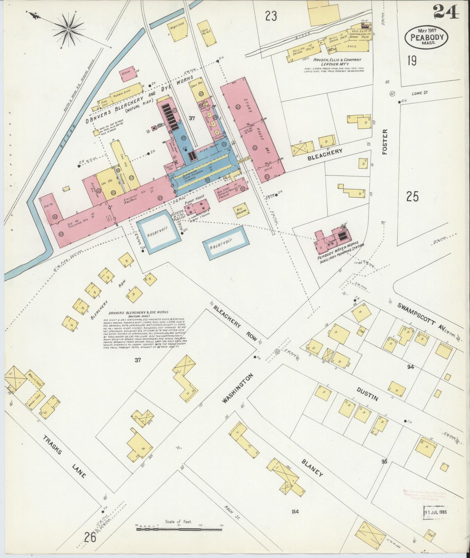 Sanborn Fire Insurance Map from Peabody, Essex County, Massachusetts (1907), Sheet #0024 - Complete Map Set gallery image, historic Sanborn map, vintage wall art, Massachusetts Massachusetts
