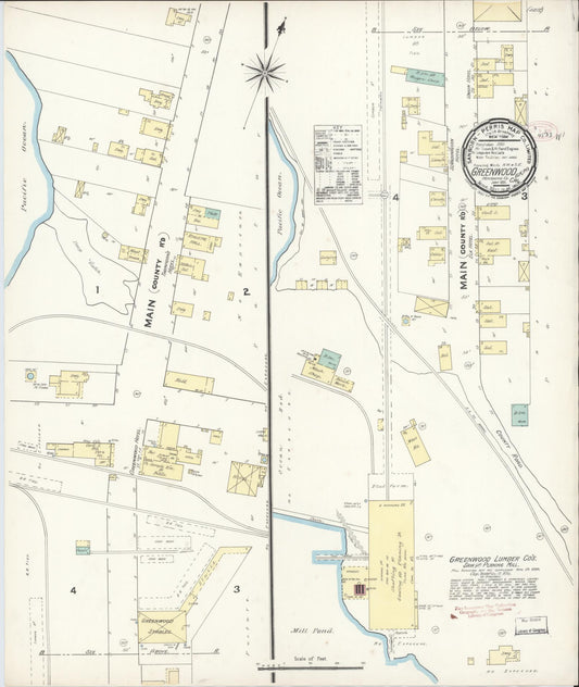 Sanborn Fire Insurance Map from Greenwood, Mendocino County, California (1891), Sheet #0001 - Historic Sanborn Fire Insurance Map Print, vintage old map wall art, antique decor, genealogy gift, California California map