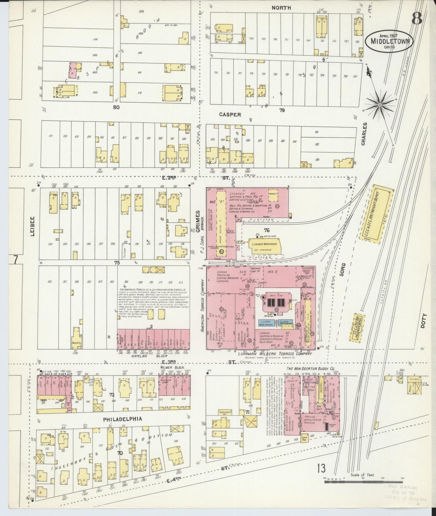 Sanborn Fire Insurance Map from Middletown, Butler County, Ohio (1907), Sheet #0008 - Complete Map Set gallery image, historic Sanborn map, vintage wall art, Ohio Ohio