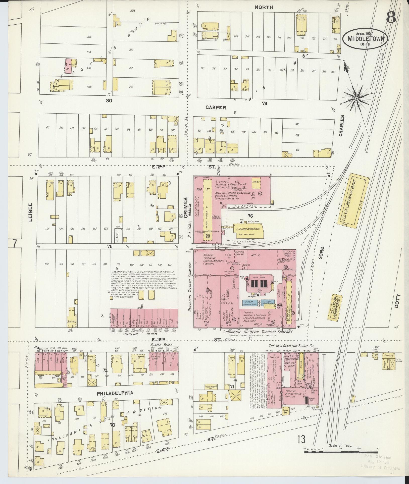 Sanborn Fire Insurance Map from Middletown, Butler County, Ohio (1907), Sheet #0008 - Complete Map Set gallery image, historic Sanborn map, vintage wall art, Ohio Ohio