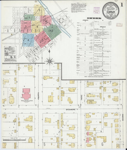 Sanborn Fire Insurance Map from Carmi, White County, Illinois (1906), Sheet #0001 - Complete Map Set gallery image, historic Sanborn map, vintage wall art, Illinois Illinois