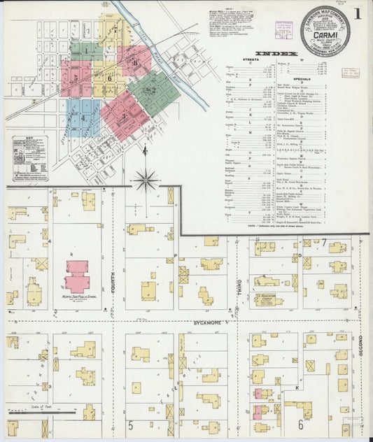 Sanborn Fire Insurance Map from Carmi, White County, Illinois (1906), Sheet #0001 - Complete Map Set gallery image, historic Sanborn map, vintage wall art, Illinois Illinois