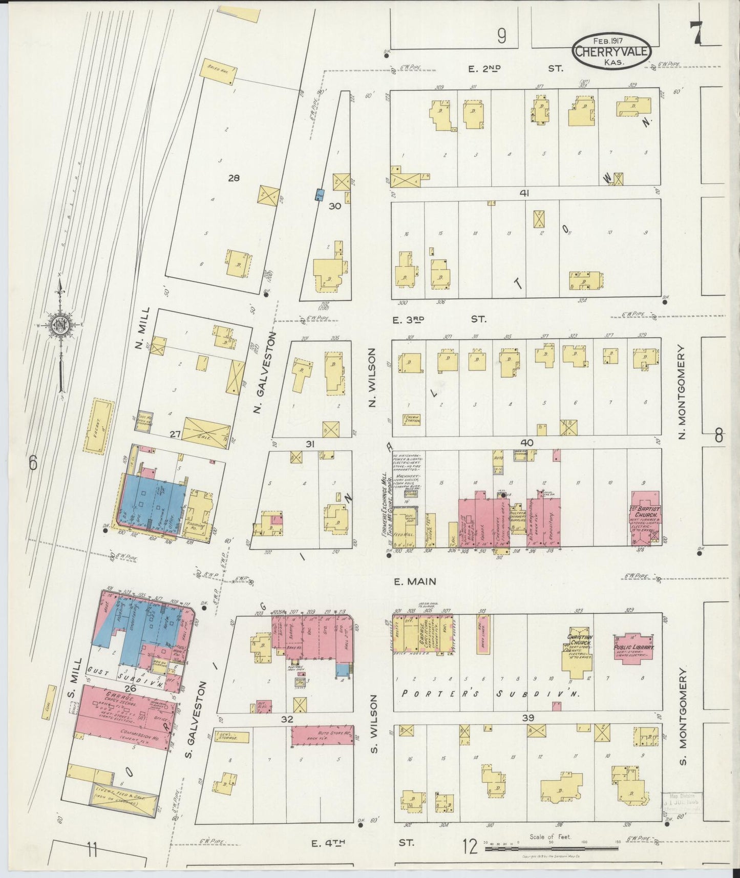Sanborn Fire Insurance Map from Cherryvale, Montgomery County, Kansas (1917), Sheet #0007 - Historic Sanborn Fire Insurance Map Print, vintage old map wall art, antique decor, genealogy gift, Kansas Kansas map