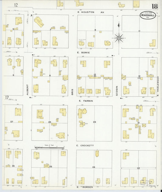 Sanborn Fire Insurance Map from Marshall, Harrison County, Texas (1909), Sheet #0018 - Historic Sanborn Fire Insurance Map Print, vintage old map wall art, antique decor, genealogy gift, Texas Texas map