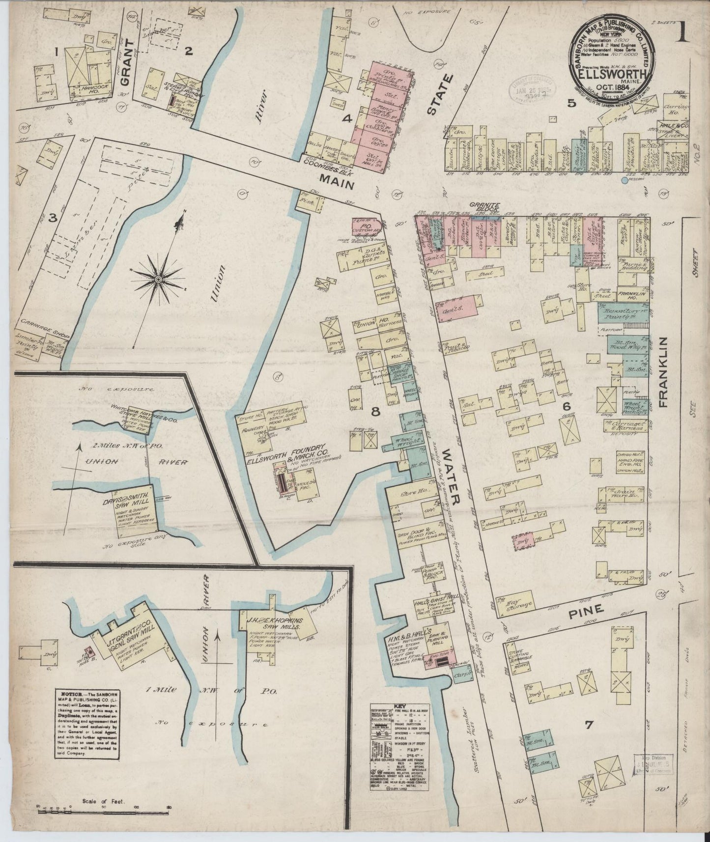 Sanborn Fire Insurance Map from Eastport, Washington County, Maine (1884), Sheet #0001 - Historic Sanborn Fire Insurance Map Print, vintage old map wall art, antique decor, genealogy gift, Maine Maine map