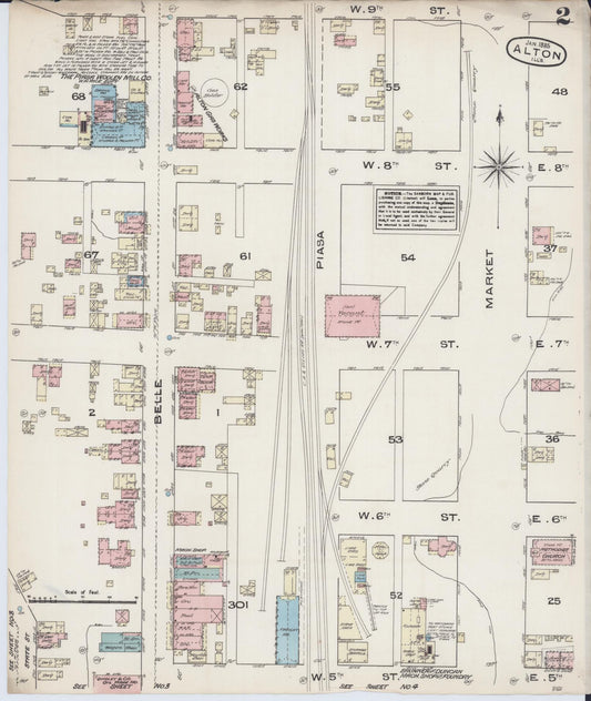 Sanborn Fire Insurance Map from Alton, Madison County, Illinois (1885), Sheet #0002 - Historic Sanborn Fire Insurance Map Print, vintage old map wall art, antique decor, genealogy gift, Illinois Illinois map