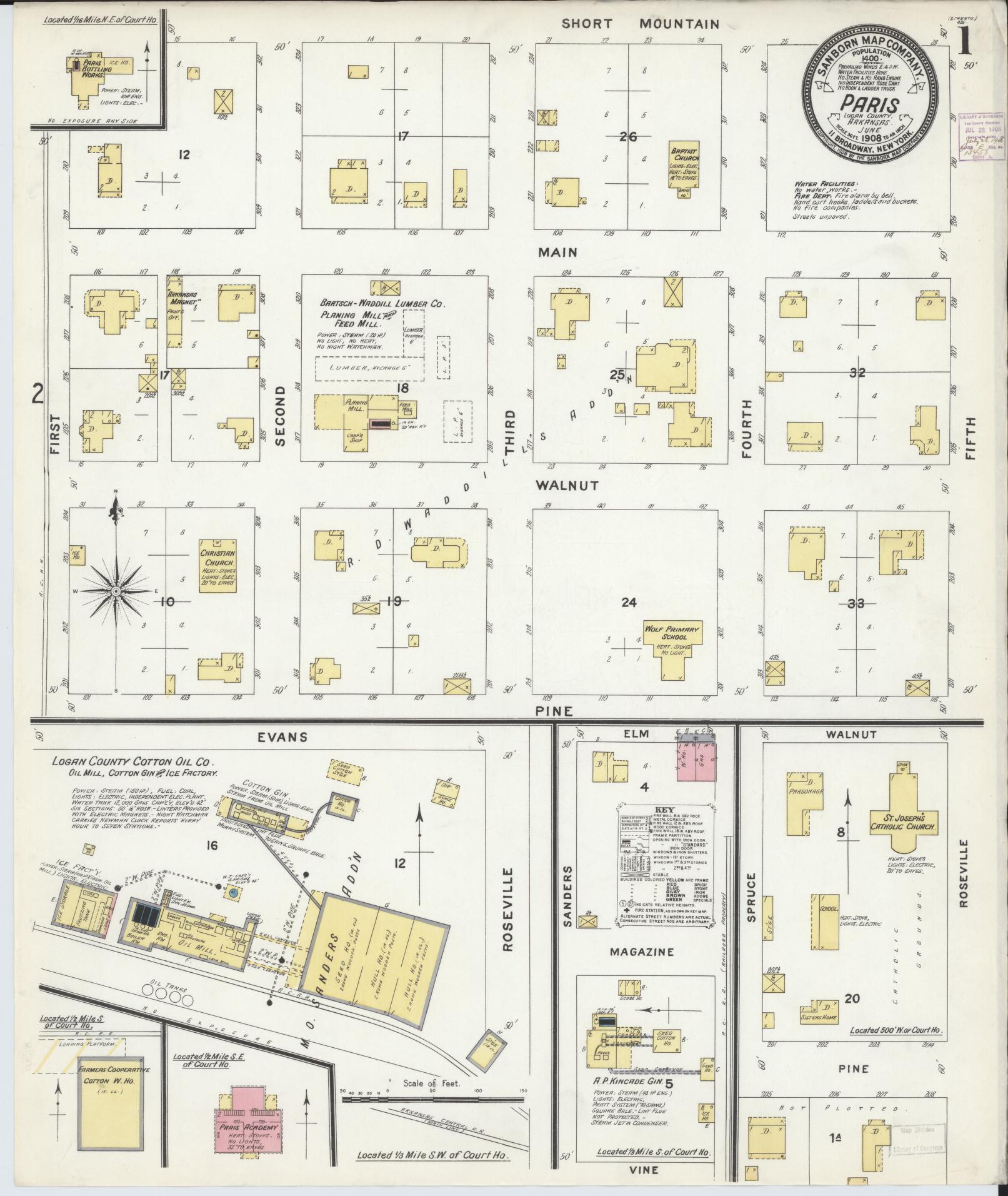 Sanborn Fire Insurance Map from Paris, Logan County, Arkansas. (1908) – Historic Sanborn Fire Insurance Map Print