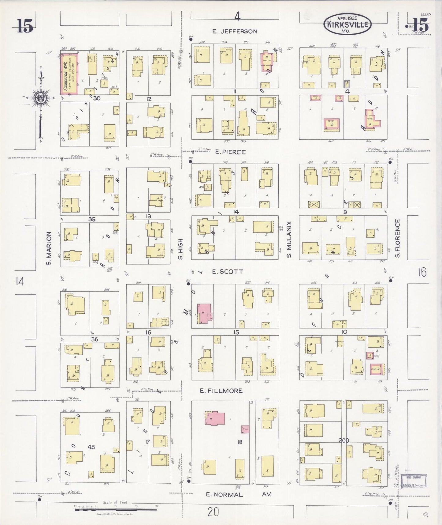 Sanborn Fire Insurance Map from Kirksville, Adair County, Missouri (1925), Sheet #0015 - Complete Map Set gallery image, historic Sanborn map, vintage wall art, Missouri Missouri