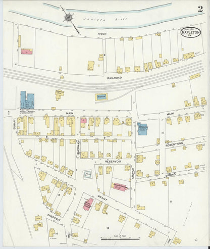 Sanborn Fire Insurance Map from Mapleton, Huntingdon County, Pennsylvania (1911), Sheet #0002 - Historic Sanborn Fire Insurance Map Print, vintage old map wall art, antique decor, genealogy gift, Pennsylvania Pennsylvania map