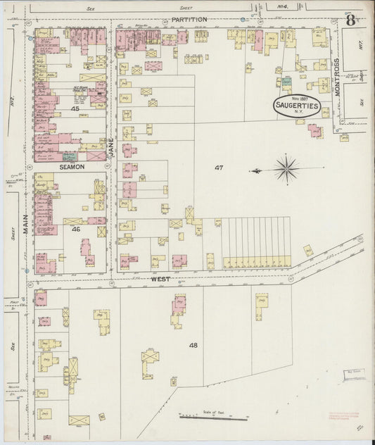 Sanborn Fire Insurance Map from Saugerties, Ulster County, New York (1887), Sheet #0008 - Historic Sanborn Fire Insurance Map Print, vintage old map wall art, antique decor, genealogy gift, New York New York map