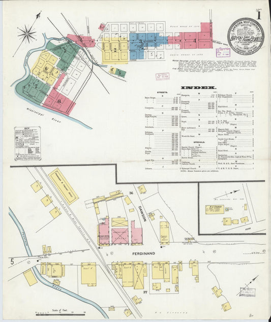 Sanborn Fire Insurance Map from Bayou Sara, West Feliciana Parish, Louisiana (1909), Sheet #0001 - Complete Map Set gallery image, historic Sanborn map, vintage wall art, Louisiana Louisiana