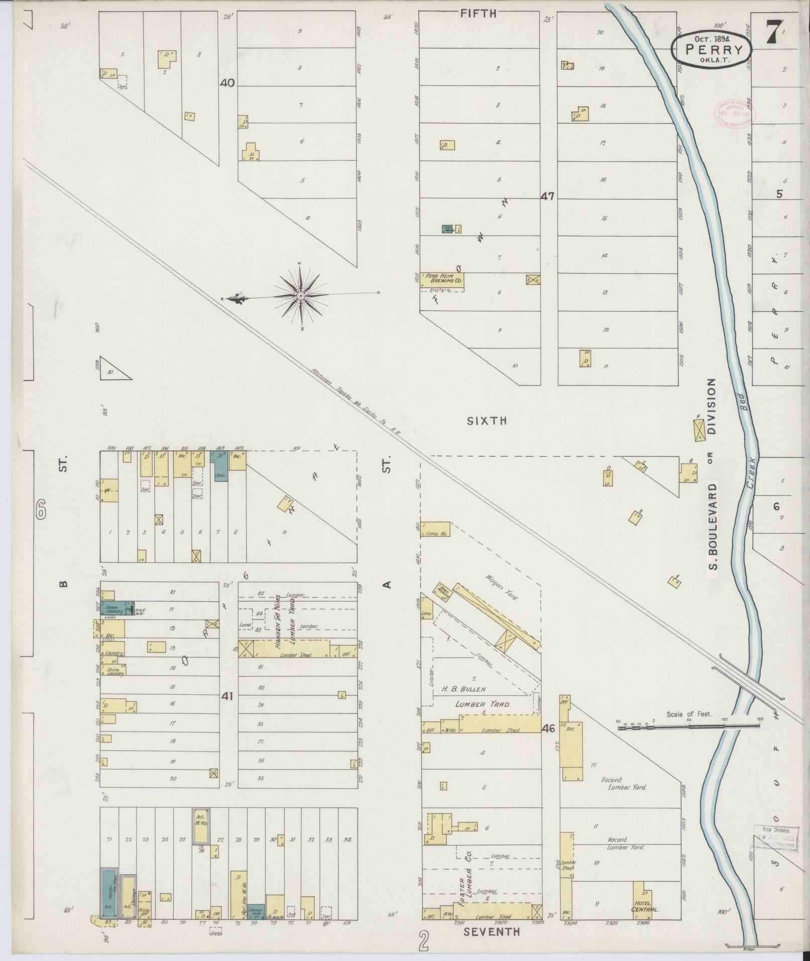 Sanborn Fire Insurance Map from Perry, Noble County, Oklahoma (1894), Sheet #0007 - Complete Map Set gallery image, historic Sanborn map, vintage wall art, Oklahoma Oklahoma