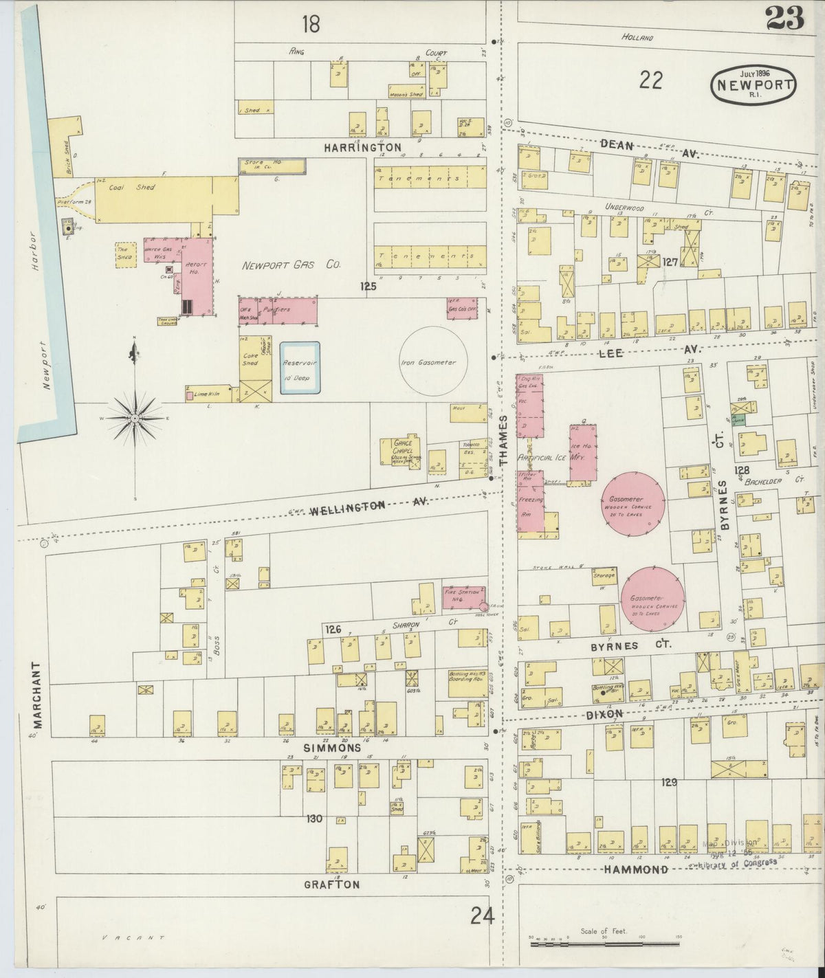 Sanborn Fire Insurance Map from Newport, Newport County, Rhode Island (1896), Sheet #0023 - Historic Sanborn Fire Insurance Map Print, vintage old map wall art, antique decor, genealogy gift, Rhode Island Rhode Island map