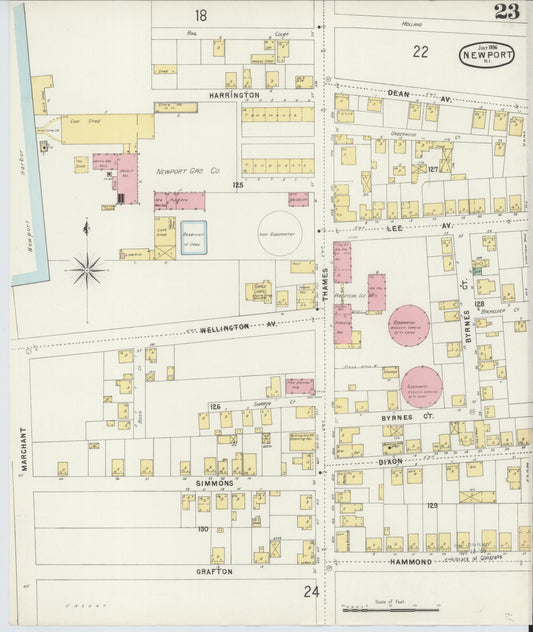 Sanborn Fire Insurance Map from Newport, Newport County, Rhode Island (1896), Sheet #0023 - Historic Sanborn Fire Insurance Map Print, vintage old map wall art, antique decor, genealogy gift, Rhode Island Rhode Island map