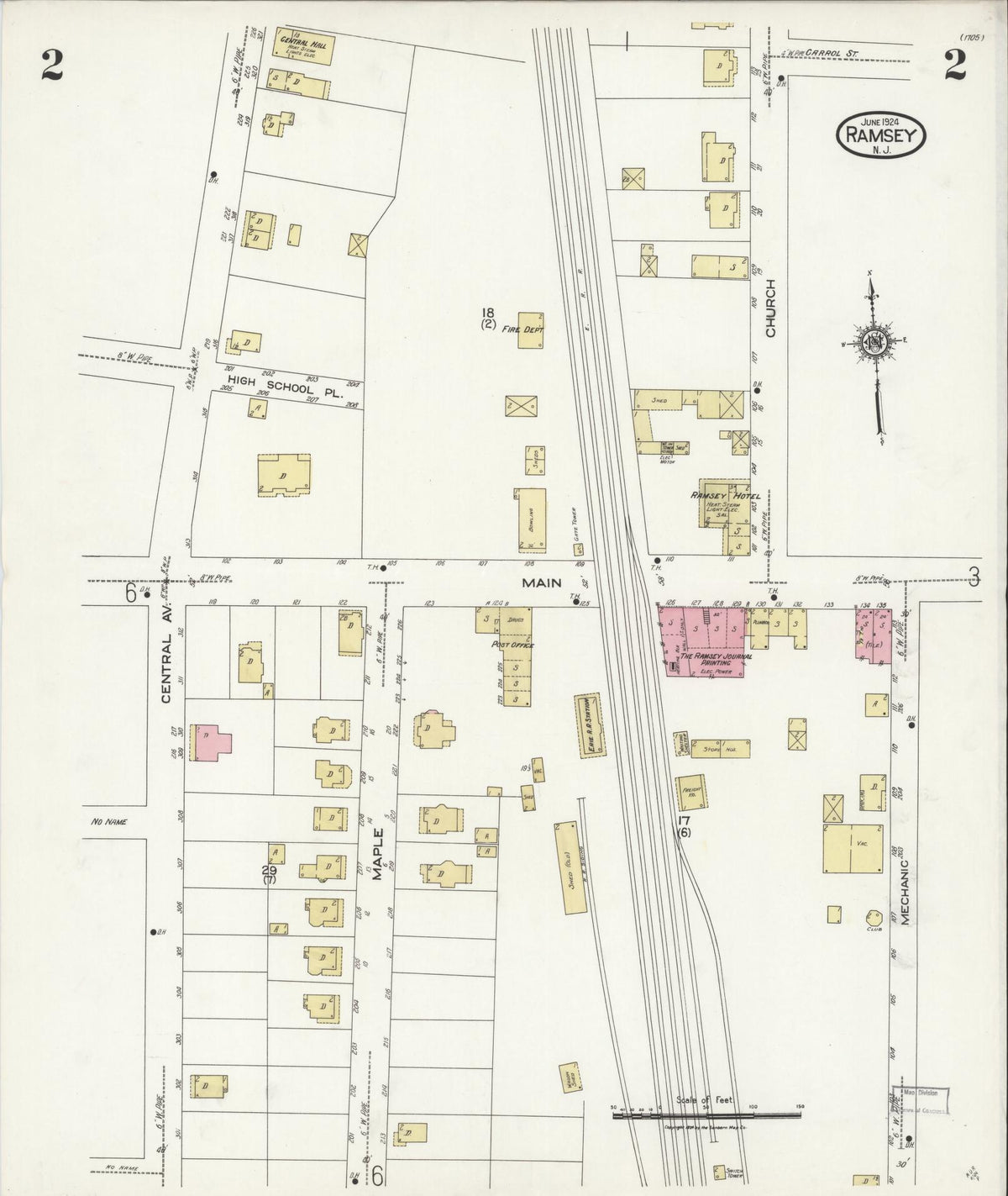 Sanborn Fire Insurance Map from Ramsey, Bergen County, New Jersey (1924), Sheet #0002 - Complete Map Set gallery image, historic Sanborn map, vintage wall art, New Jersey New Jersey