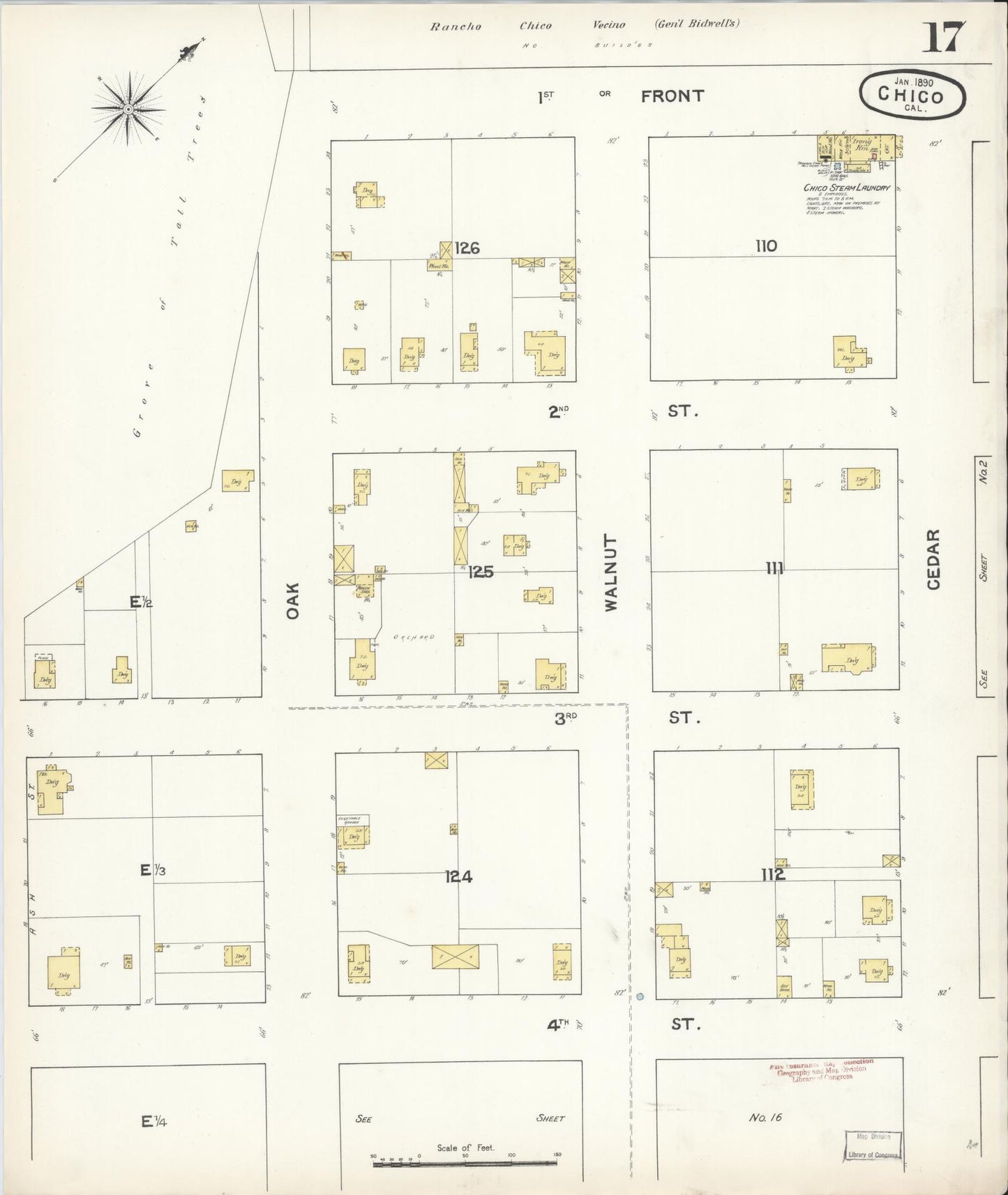 Sanborn Fire Insurance Map from Chico, Butte County, California (1890), Sheet #0017 - Complete Map Set gallery image, historic Sanborn map, vintage wall art, California California