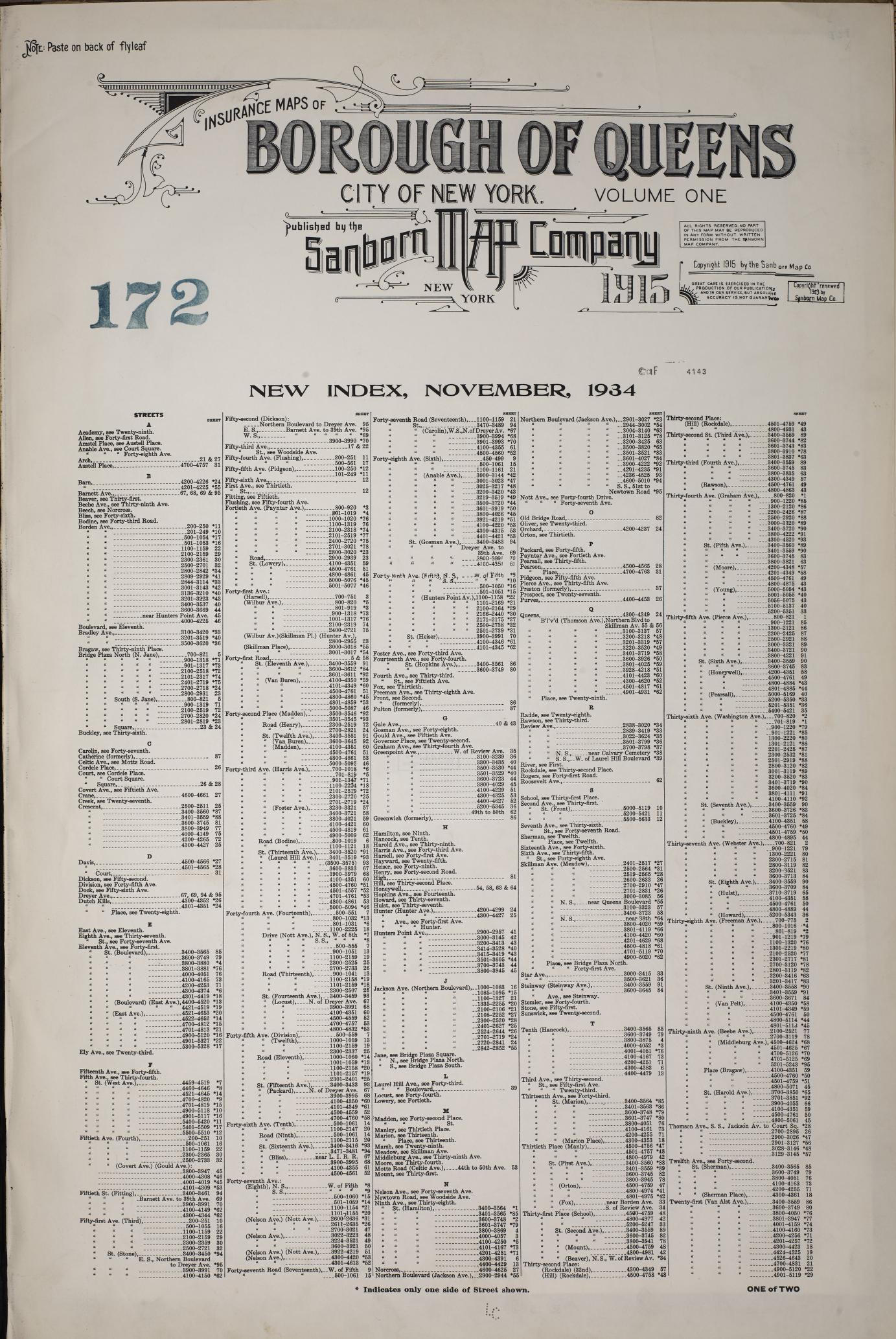 Sanborn Fire Insurance Map from Queens, Queens County, New York (1947), Sheet #0001 - Historic Sanborn Fire Insurance Map Print, vintage old map wall art, antique decor, genealogy gift, New York New York map