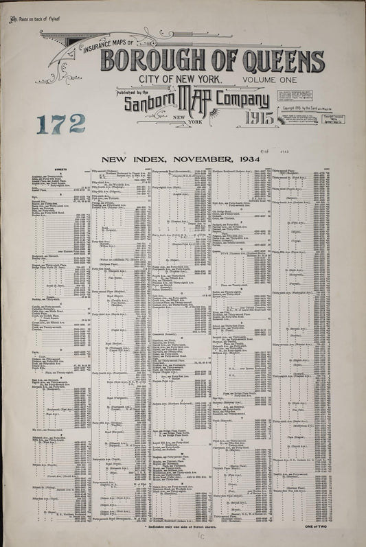 Sanborn Fire Insurance Map from Queens, Queens County, New York (1947), Sheet #0001 - Historic Sanborn Fire Insurance Map Print, vintage old map wall art, antique decor, genealogy gift, New York New York map