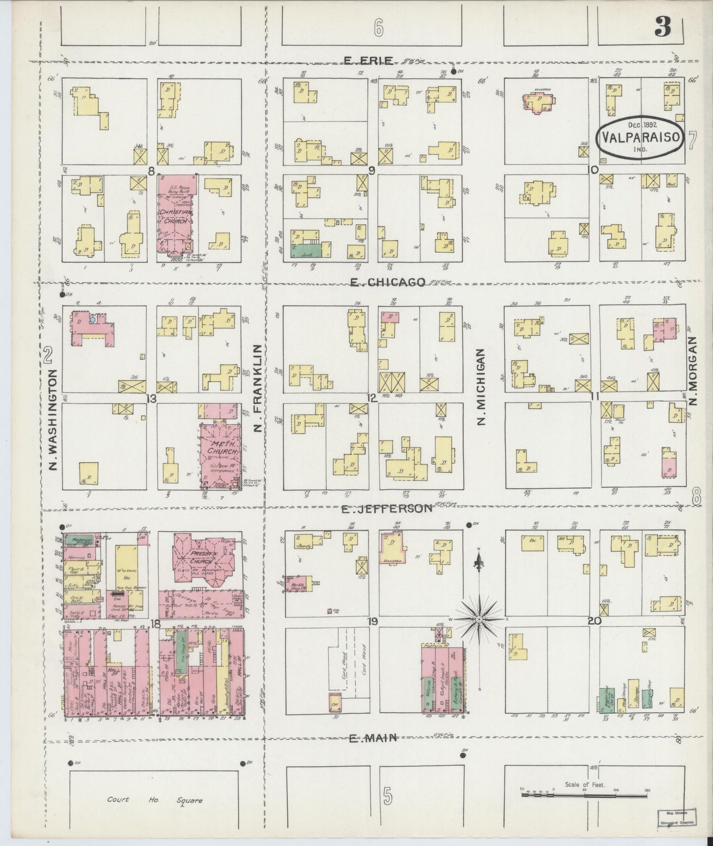 Sanborn Fire Insurance Map from Valparaiso, Porter County, Indiana (1892), Sheet #0003 - Complete Map Set gallery image, historic Sanborn map, vintage wall art, Indiana Indiana