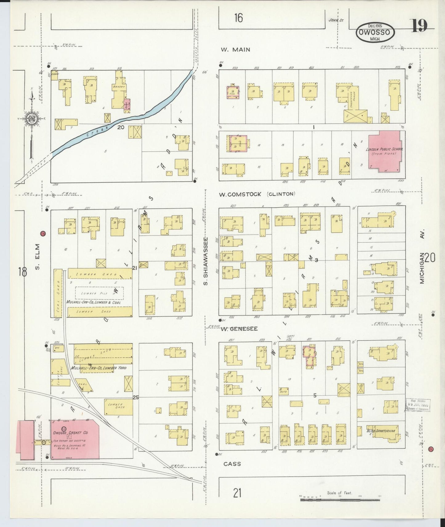 Sanborn Fire Insurance Map from Owosso, Shiawassee County, Michigan (1915), Sheet #0019 - Complete Map Set gallery image, historic Sanborn map, vintage wall art, Michigan Michigan