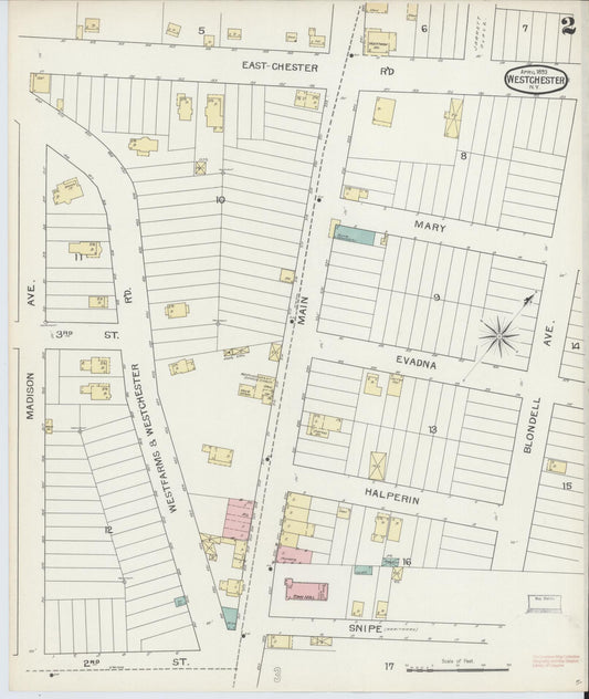 Sanborn Fire Insurance Map from Westchester, Westchester County, New York (1893), Sheet #0002 - Historic Sanborn Fire Insurance Map Print, vintage old map wall art, antique decor, genealogy gift, New York New York map