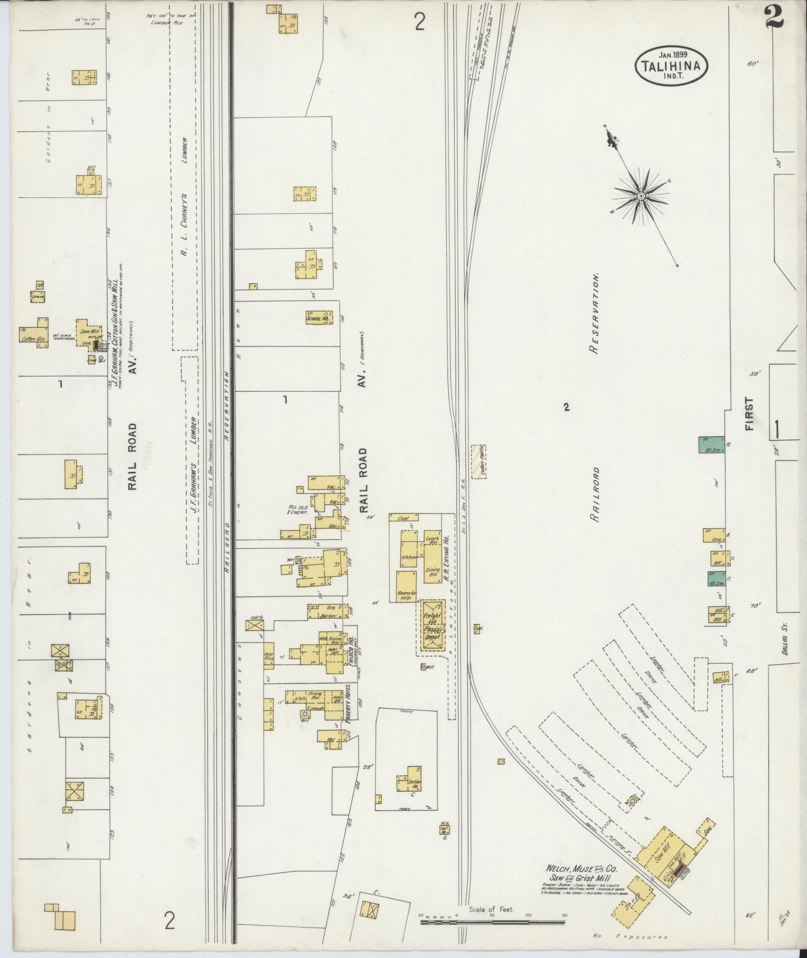Sanborn Fire Insurance Map from Talihina, Le Flore County, Oklahoma (1899), Sheet #0002 - Complete Map Set gallery image, historic Sanborn map, vintage wall art, Oklahoma Oklahoma