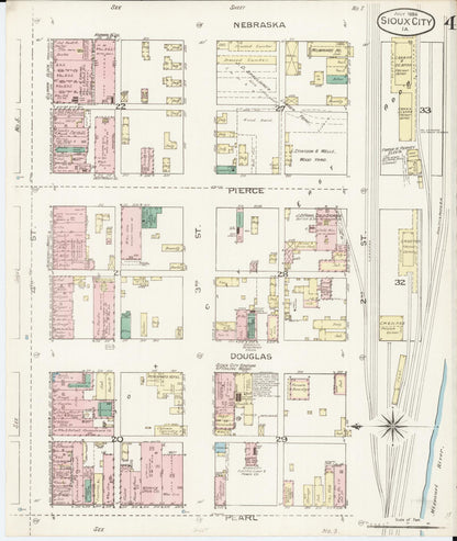 Sanborn Fire Insurance Map from Sioux City, Woodbury County, Iowa (1886), Sheet #0004 - Historic Sanborn Fire Insurance Map Print, vintage old map wall art