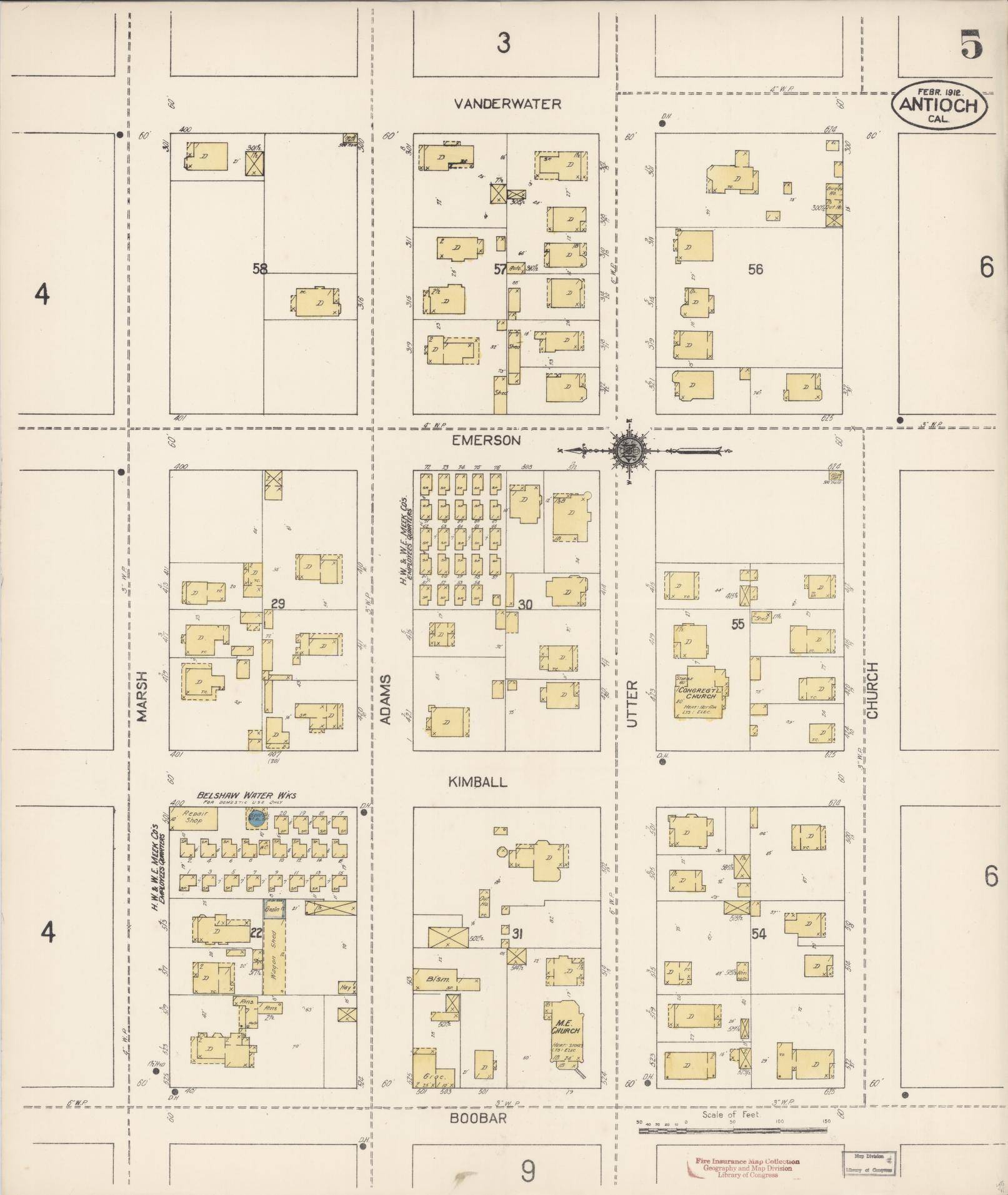 Sanborn Fire Insurance Map from Antioch, Contra Costa County, California (1912), Sheet #0005 - Historic Sanborn Fire Insurance Map Print, vintage old map wall art, antique decor, genealogy gift, California California map