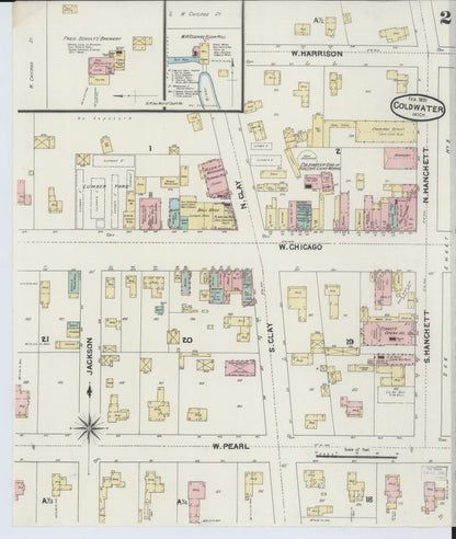 Sanborn Fire Insurance Map from Coldwater, Branch County, Michigan (1891), Sheet #0002 - Historic Sanborn Fire Insurance Map Print, vintage old map wall art, antique decor, genealogy gift, Michigan Michigan map