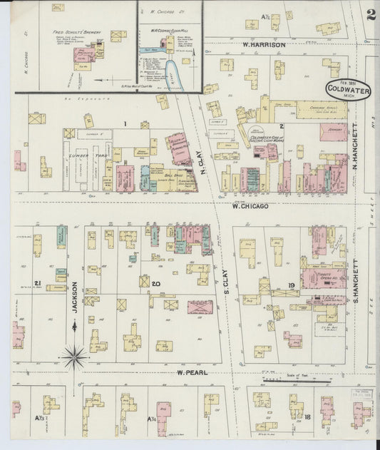 Sanborn Fire Insurance Map from Coldwater, Branch County, Michigan (1891), Sheet #0002 - Historic Sanborn Fire Insurance Map Print, vintage old map wall art, antique decor, genealogy gift, Michigan Michigan map