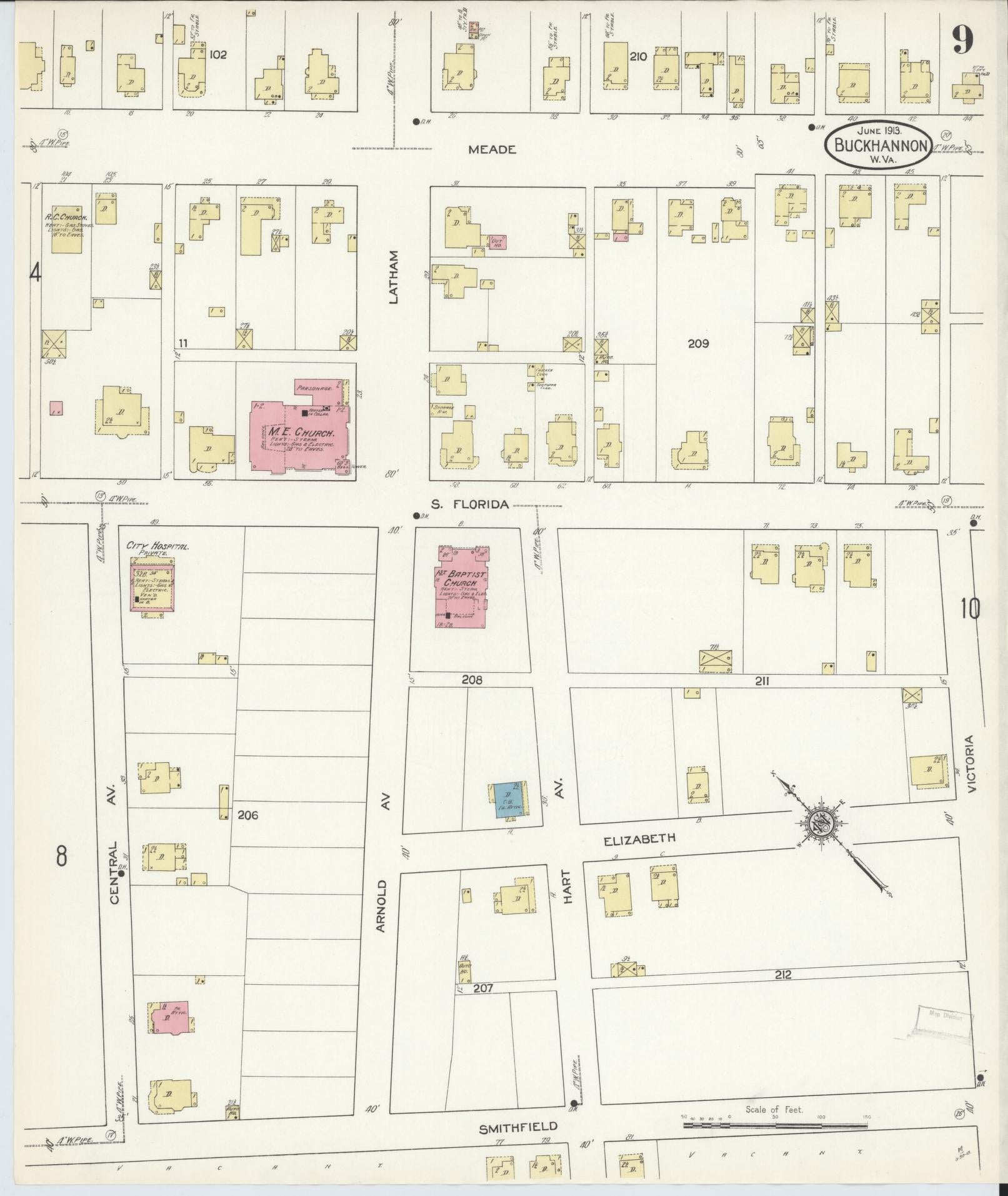 Sanborn Fire Insurance Map from Buckhannon, Upshur County, West Virginia (1913), Sheet #0009 - Complete Map Set gallery image, historic Sanborn map, vintage wall art, West Virginia West Virginia