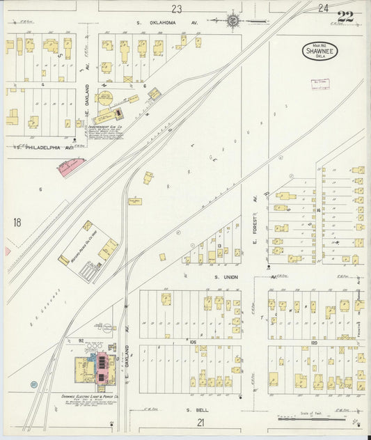Sanborn Fire Insurance Map from Shawnee, Pottawatomie County, Oklahoma (1912), Sheet #0022 - Historic Sanborn Fire Insurance Map Print, vintage old map wall art, antique decor, genealogy gift, Oklahoma Oklahoma map