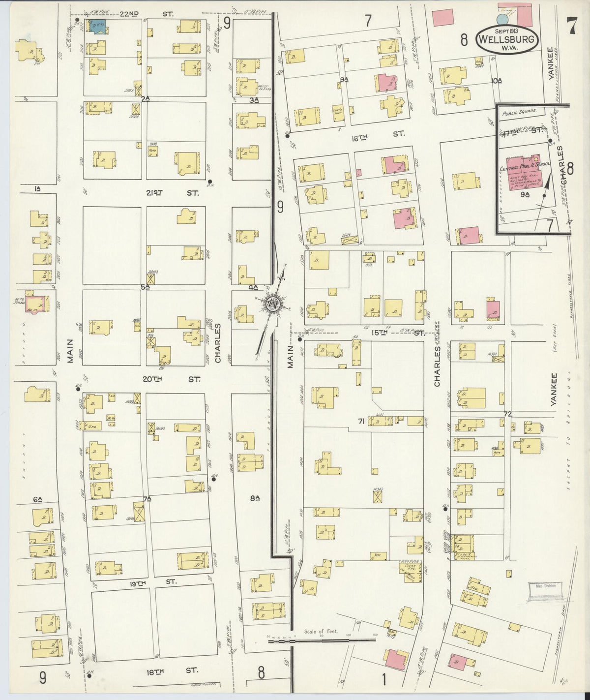 Sanborn Fire Insurance Map from Wellsburg, Brooke County, West Virginia (1913), Sheet #0007 - Complete Map Set gallery image, historic Sanborn map, vintage wall art, West Virginia West Virginia