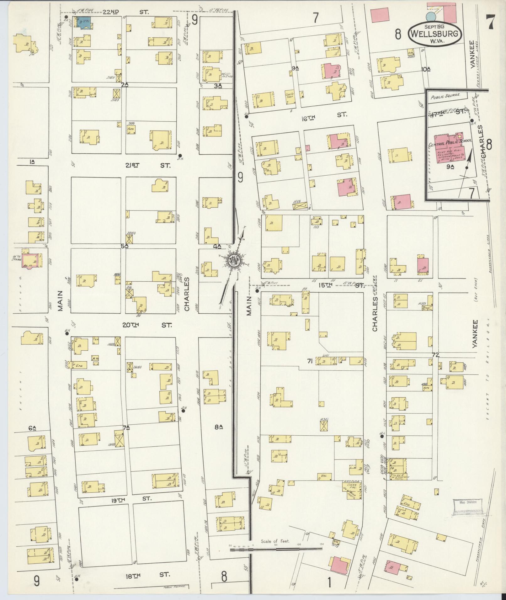 Sanborn Fire Insurance Map from Wellsburg, Brooke County, West Virginia (1913), Sheet #0007 - Complete Map Set gallery image, historic Sanborn map, vintage wall art, West Virginia West Virginia