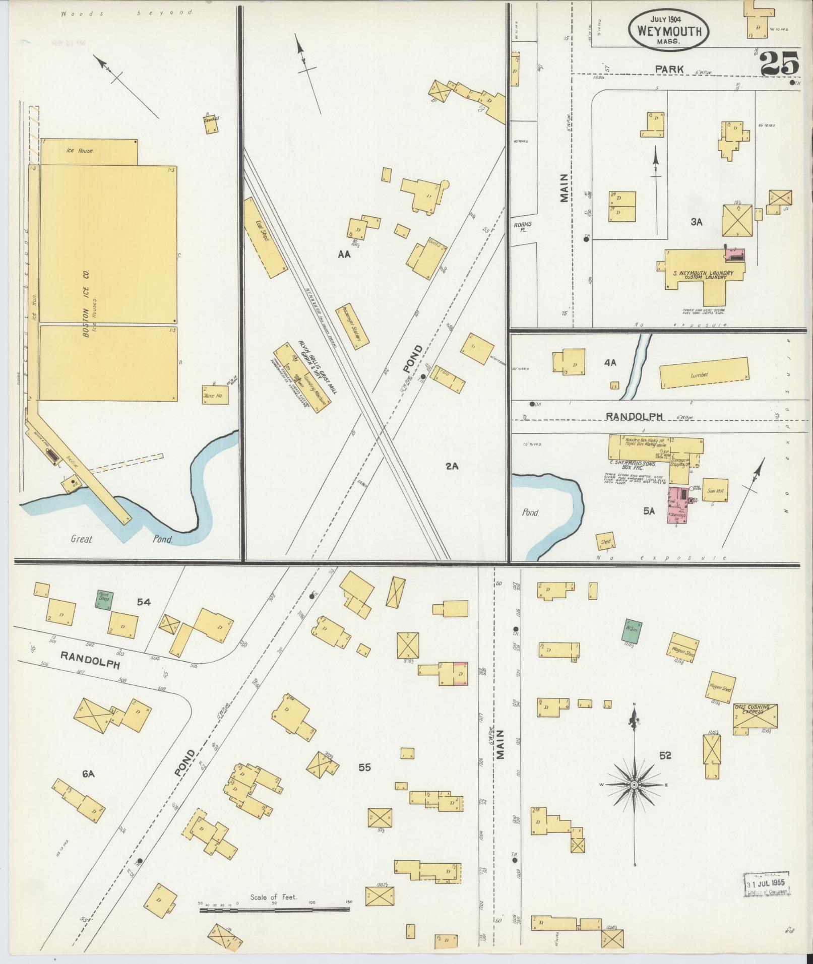 Sanborn Fire Insurance Map from Weymouth, Norfolk County, Massachusetts (1904), Sheet #0025 - Historic Sanborn Fire Insurance Map Print, vintage old map wall art, antique decor, genealogy gift, Massachusetts Massachusetts map