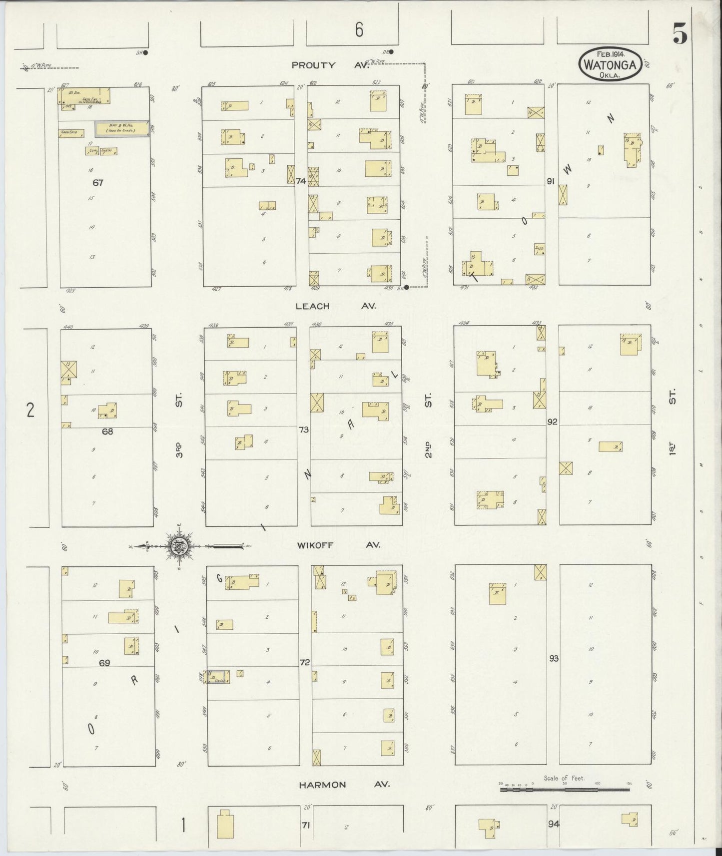 Sanborn Fire Insurance Map from Watonga, Blaine County, Oklahoma (1914), Sheet #0005 - Complete Map Set gallery image, historic Sanborn map, vintage wall art, Oklahoma Oklahoma